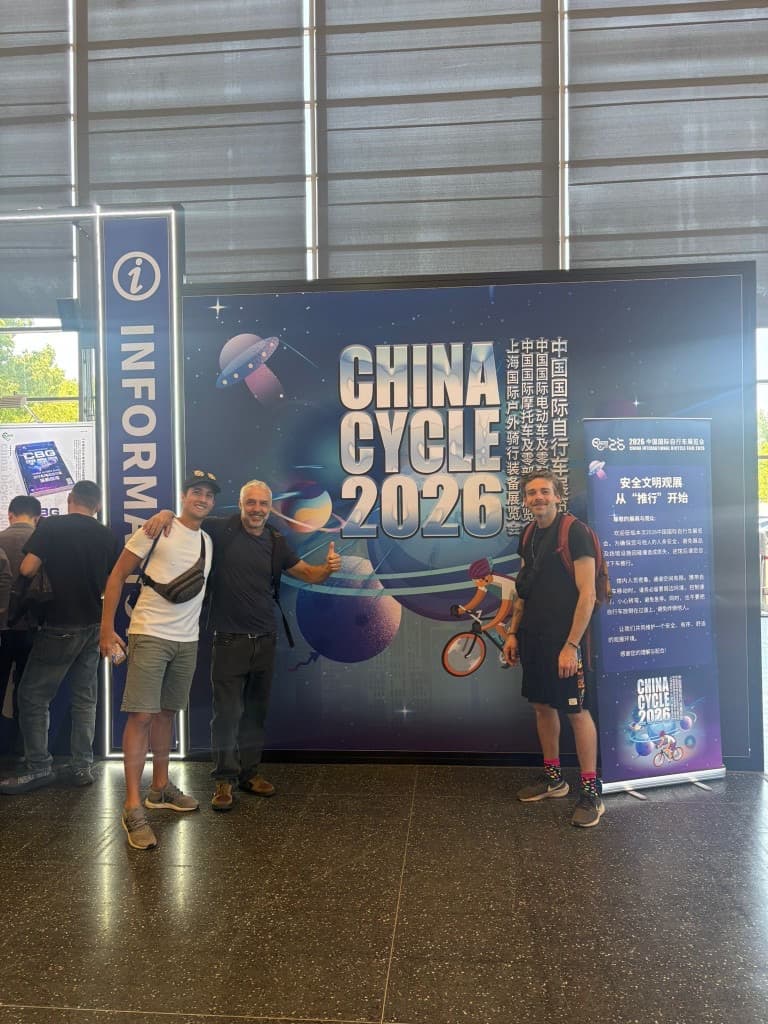 At the China Cycle 2026 backdrop in the Shanghai exhibition hall